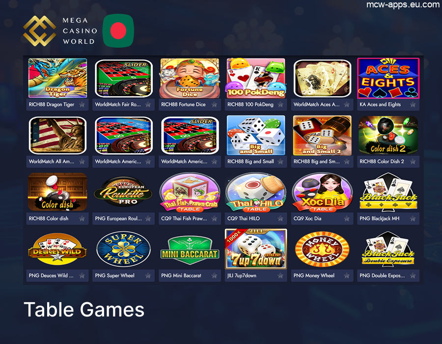 MCW App Table Games