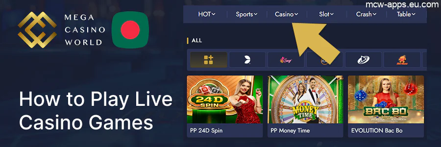 Ways to play MCW live casino games