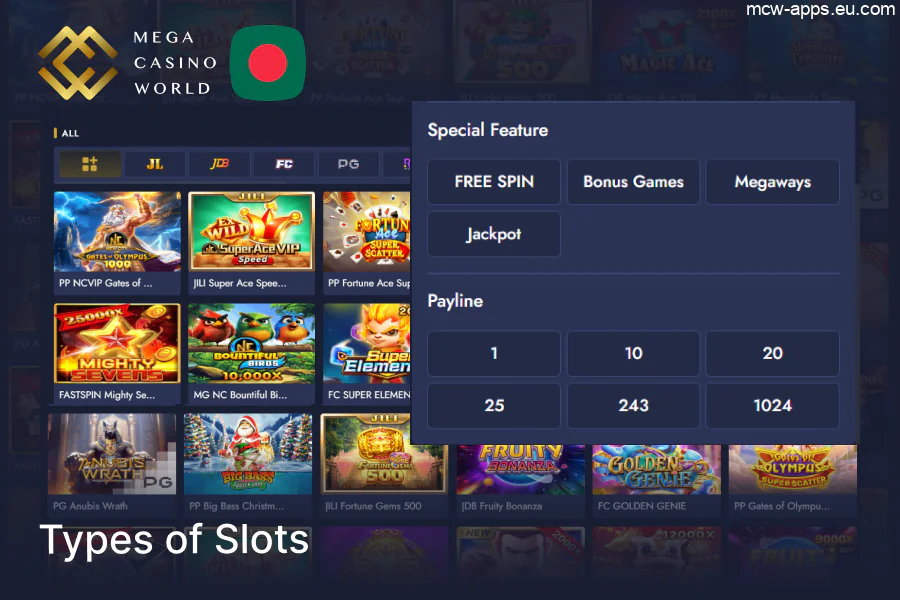 Various slot types available at MCW